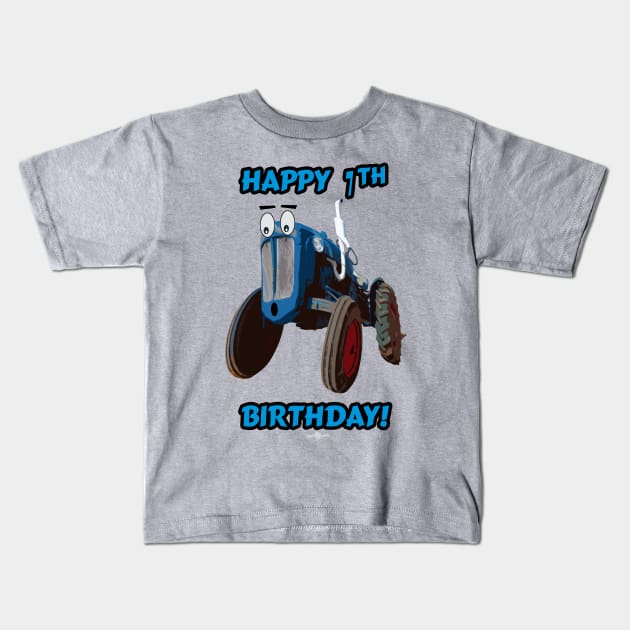 Happy 7th Birthday tractor design Kids T-Shirt by seadogprints